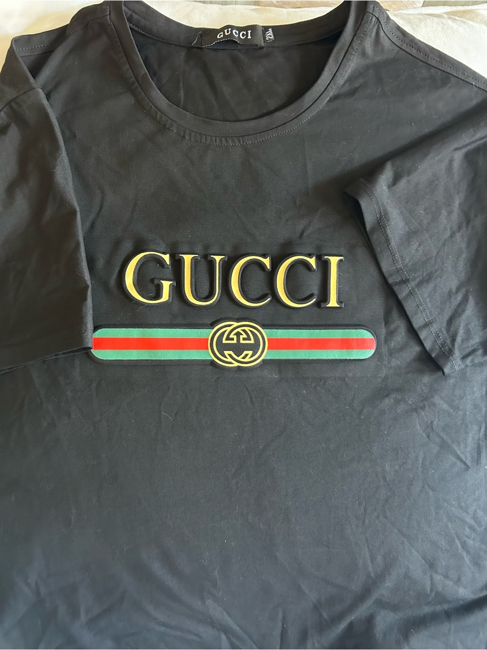 Private Label Black T‑Shirt/ shorts set with Green and Red Stripe and Gold Logo